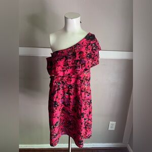 indulge Hot Pink Floral One-Shoulder Ruffle Dress